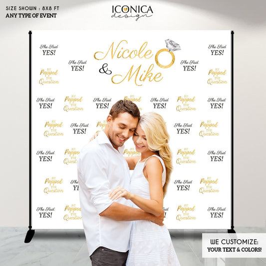 Engagement Party Photo Booth Backdrop, She said YES, Bachelorette party Decor, Wedding Backdrop,Personalized Printed BEN0004