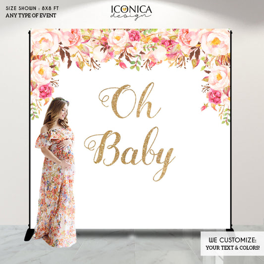 Baby Shower Backdrop, Bohemian Floral Baby Shower Decor, any text, Watercolor Flowers Garden Shower Printed Or Printable File BBS0072