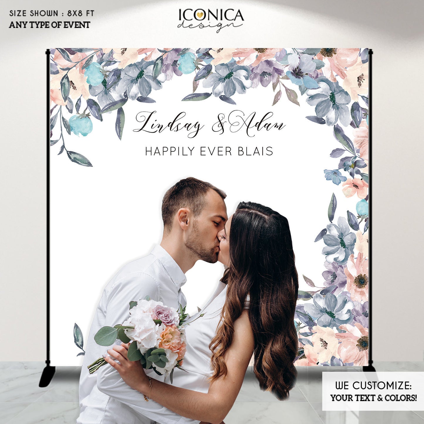 Engagement Party decorations,Blush Pink and Dusty Blue Floral Wedding Decor,Floral Wedding Photo backdrop,Personalized {Lindsay Collection}