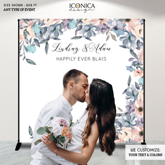 Engagement Party decorations,Blush Pink and Dusty Blue Floral Wedding Decor,Floral Wedding Photo backdrop,Personalized {Lindsay Collection}