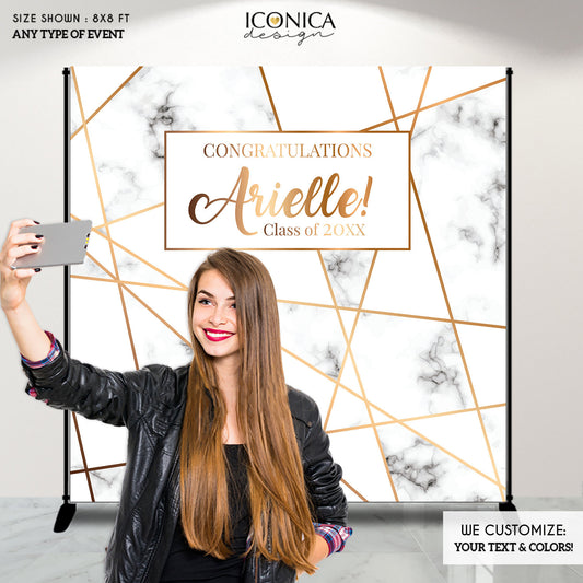 Geometric Photo Booth Backdrop, Graduation Party Decor,Modern Marble Decorations, any text or type of event