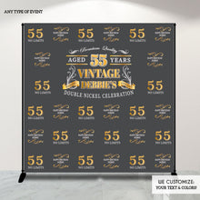 Load image into Gallery viewer, 50th Birthday Backdrop, Aged to Perfection, 55th Birthday, Double Nickel Celebration, Milestone Birthday Backdrop ,any age, Custom Step And Repeat Backdrop, Personalized
