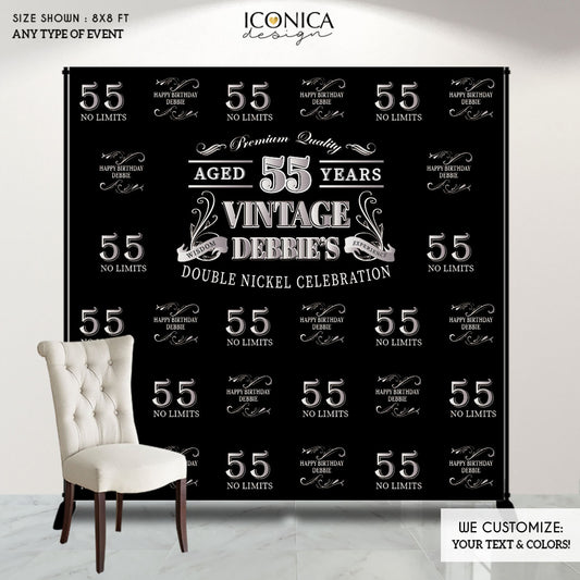 55th Birthday Backdrop,Double Nickel Celebration, Milestone Birthday Backdrop, 50th Birthday Backdrop,Aged to Perfection,Custom Step And Repeat Banner,Personalized w/age