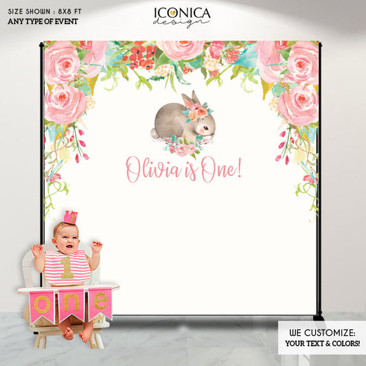 Bunny Party Backdrop, Some Bunny is One, Floral Bunny Decor, Spring Parties, Personalized First Birthday Decor, Any type of event