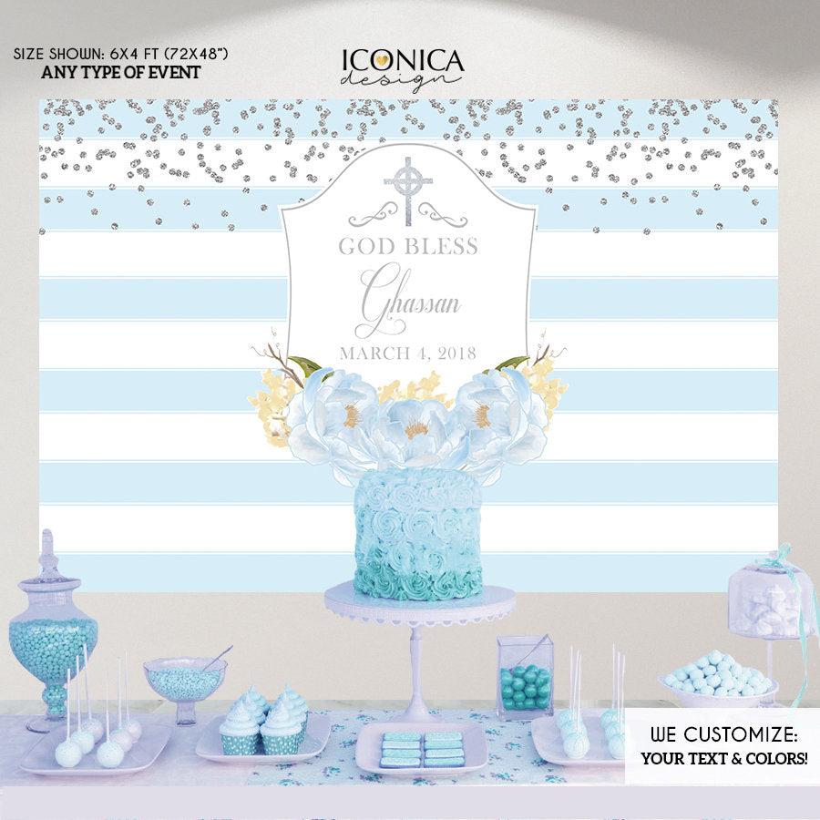 Baptism Backdrop, First Communion Backdrop, Personalize, Christening Backdrop, baptism backdrop, boy first communion, BAR0002