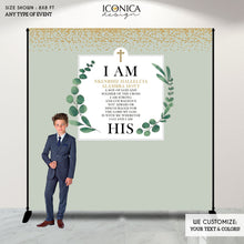 Load image into Gallery viewer, First Communion Backdrop, Greenery Religious Decorrations, boys communion decor, Religious Photo Backdrop
