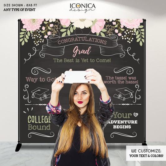 Graduation Party Photo Booth Backdrop,Graduation Party Decorations,Congrats Grad Decor,Floral Graduation Step and Repeat Backdrop, BGR0017