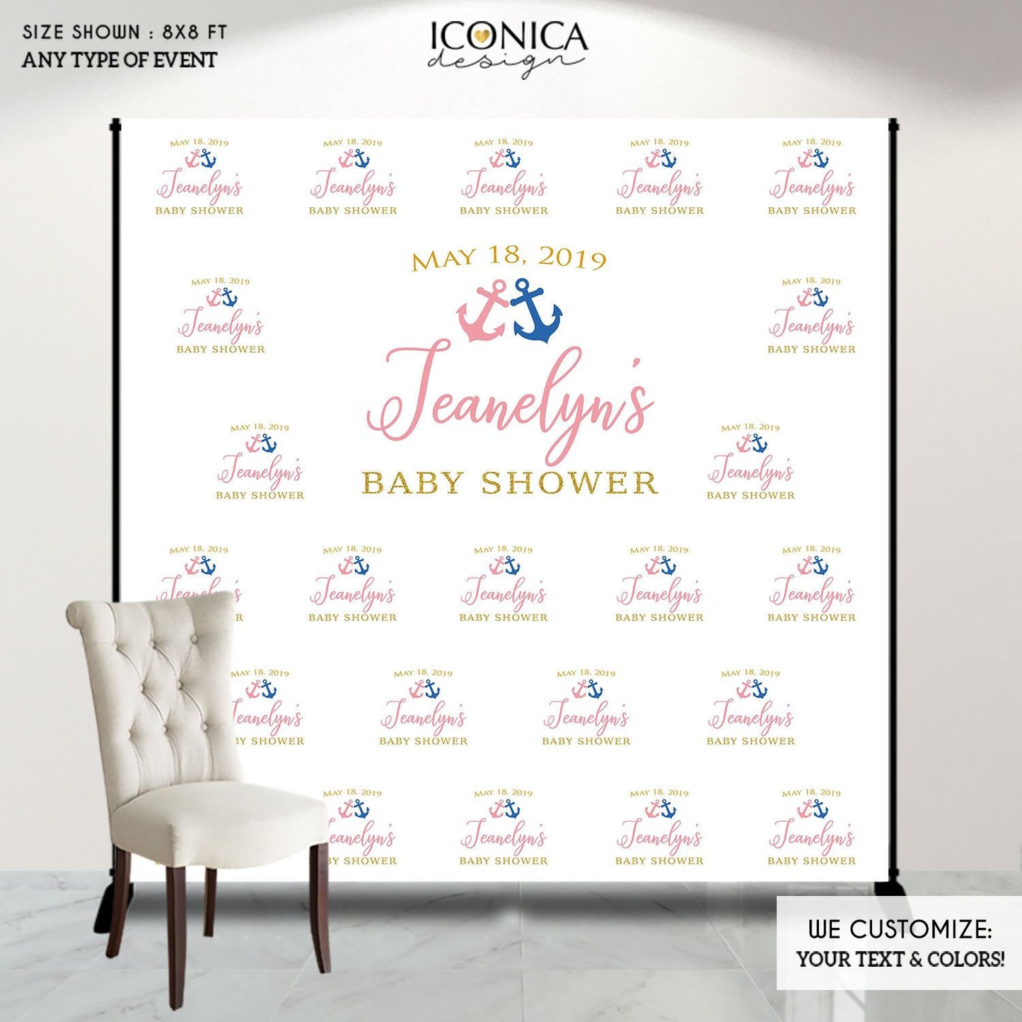 Nautical Baby Shower Backdrop,Gender Reveal Baby Shower Decor,Boy or Girl,HE OR SHE,Pink or Blue Anchors,  Nautical Baby Shower Banner