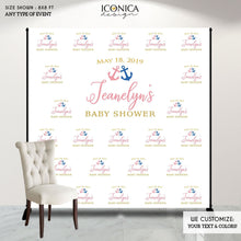 Load image into Gallery viewer, Nautical Baby Shower Backdrop,Gender Reveal Baby Shower Decor,Boy or Girl,HE OR SHE,Pink or Blue Anchors,  Nautical Baby Shower Banner
