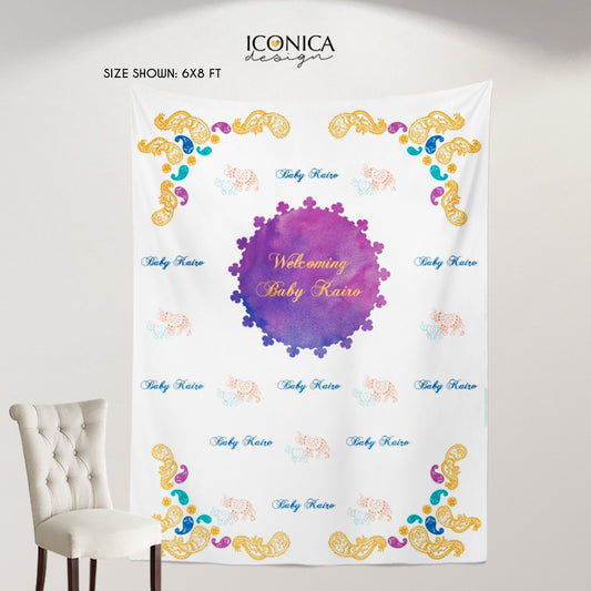 Moroccan Photo Booth Backdrop, Welcome Baby, Elephant Backdrop,Indian Party,Etnic Arabian,Printed Or Printable File BBS0051