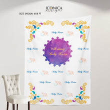 Load image into Gallery viewer, Moroccan Photo Booth Backdrop, Welcome Baby, Elephant Backdrop,Indian Party,Etnic Arabian,Printed Or Printable File BBS0051
