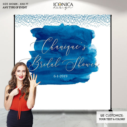Bachelorette party decor, Bridal Shower Backdrop, Blue Watercolor Photo Backdrop, Printed BBR0026