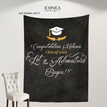 Load image into Gallery viewer, Graduation Party Photo Booth Backdrop, Personalized Graduation Banner,Congrats Grad,Graduation Decor, Chalkboard Background
