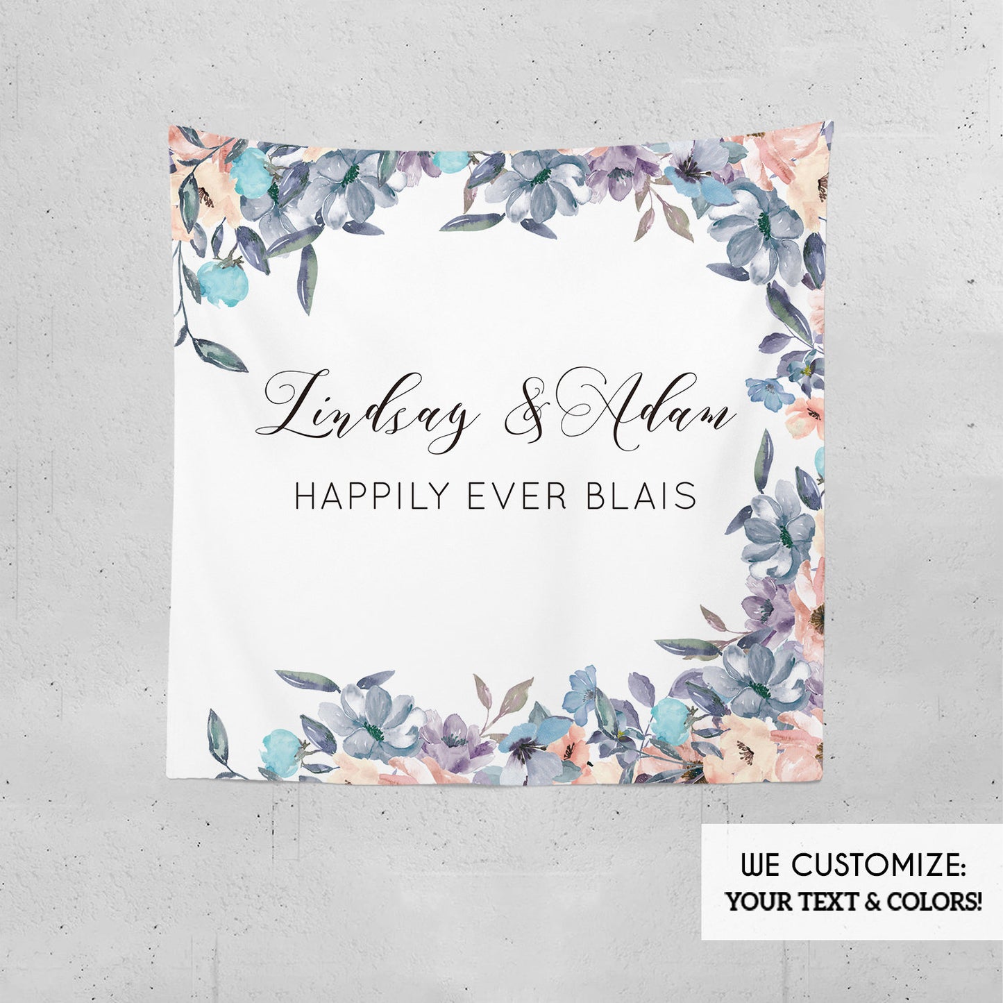 Engagement Party decorations,Blush Pink and Dusty Blue Floral Wedding Decor,Floral Wedding Photo backdrop,Personalized {Lindsay Collection}