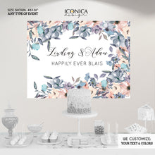 Load image into Gallery viewer, Engagement Party decorations,Blush Pink and Dusty Blue Floral Wedding Decor,Floral Wedding Photo backdrop,Personalized {Lindsay Collection}
