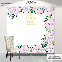 Load image into Gallery viewer, First Communion Party Decor, God Bless Personalized Backdrop, Floral Pink,Gold,Ivory Photo Backdrop,Communion Party Decor
