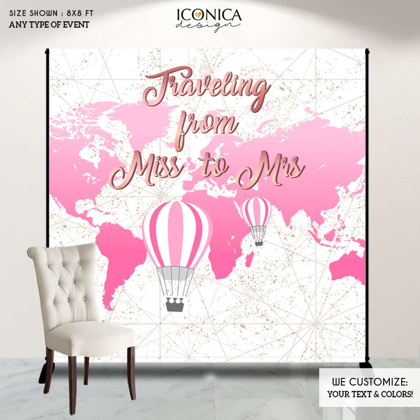 Travel and Adventure Party Decor,Travel Themed Backdrop,Traveling from Miss to Mrs,Hot Air Balloon Backdrop,Up Up and Away,Any color