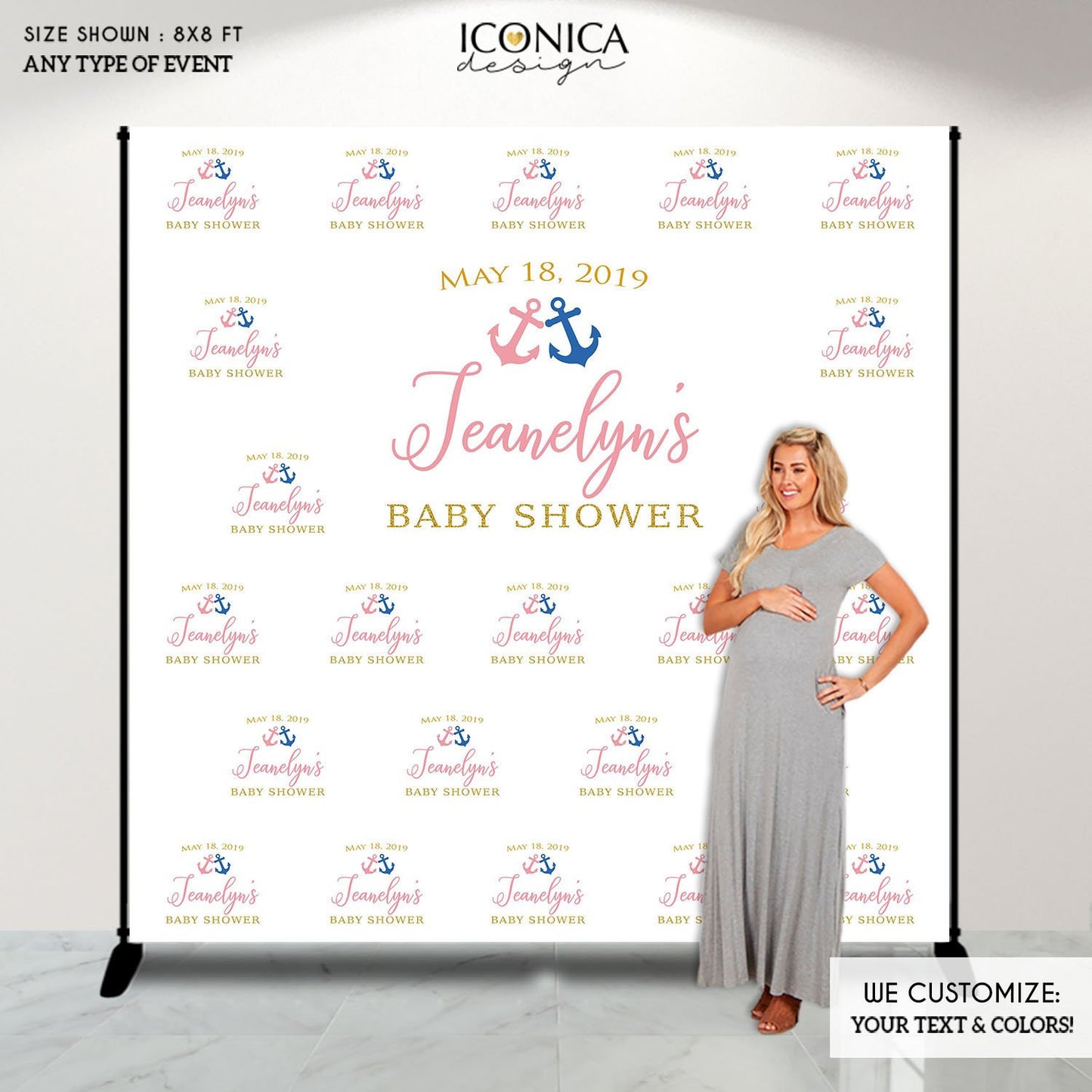 Nautical Baby Shower Backdrop,Gender Reveal Baby Shower Decor,Boy or Girl,HE OR SHE,Pink or Blue Anchors,  Nautical Baby Shower Banner