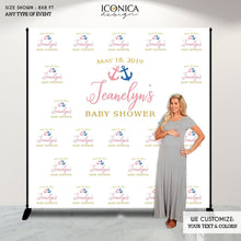 Load image into Gallery viewer, Nautical Baby Shower Backdrop,Gender Reveal Baby Shower Decor,Boy or Girl,HE OR SHE,Pink or Blue Anchors,  Nautical Baby Shower Banner

