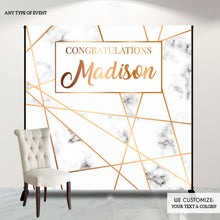 Load image into Gallery viewer, Graduation Party Photo Booth Backdrop, Virtual Graduation, Geometric Step and Repeat, Modern Party Decor, Printed Banner
