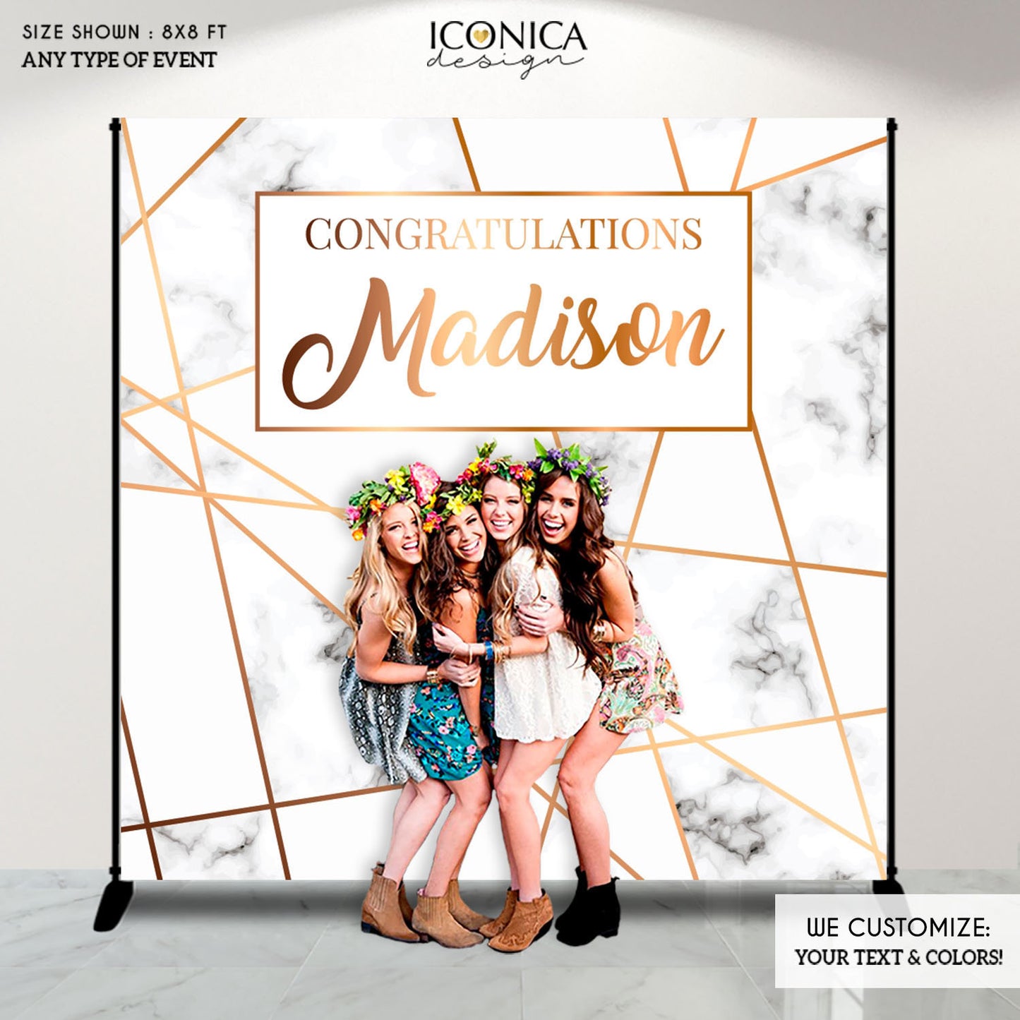 Graduation Party Photo Booth Backdrop, Virtual Graduation, Geometric Step and Repeat, Modern Party Decor, Printed Banner