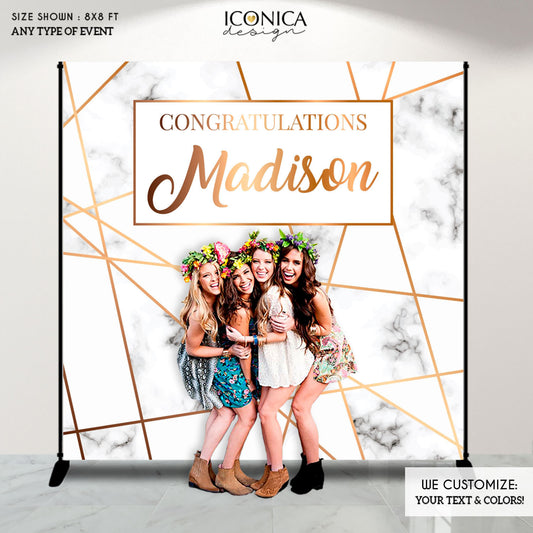 Graduation Party Photo Booth Backdrop, Virtual Graduation, Geometric Step and Repeat, Modern Party Decor, Printed Banner