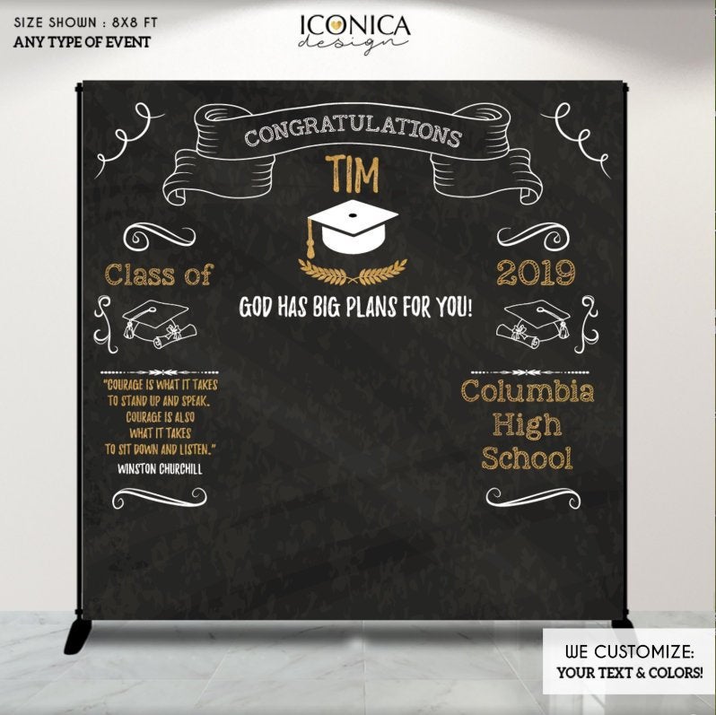 Graduation Party Photo Booth Backdrop, Virtual Graduation, Personalized Banner, Congrats Grad Decor, Printed