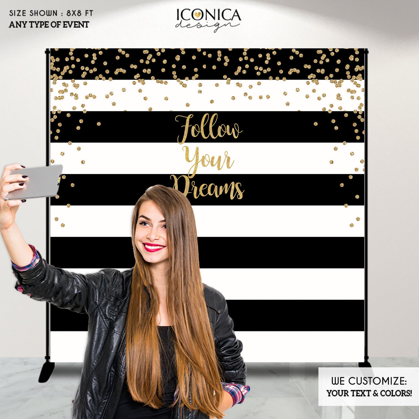 Graduation Party Photo Booth Backdrop, Graduation, Navy Blue Stripes Graduation Step and Repeat, Any color, Congrats Grad BGR0018