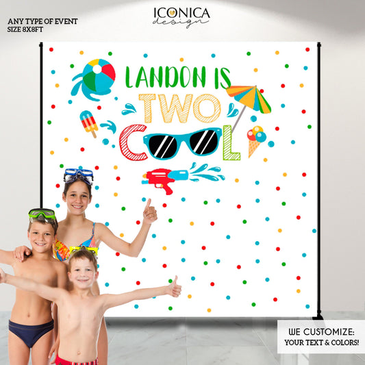Pool party backdrop, Pool party decorations, TWO Cool party,Two cool backdrop,any age Personalized Summer birthday decorations,Swimming Bash