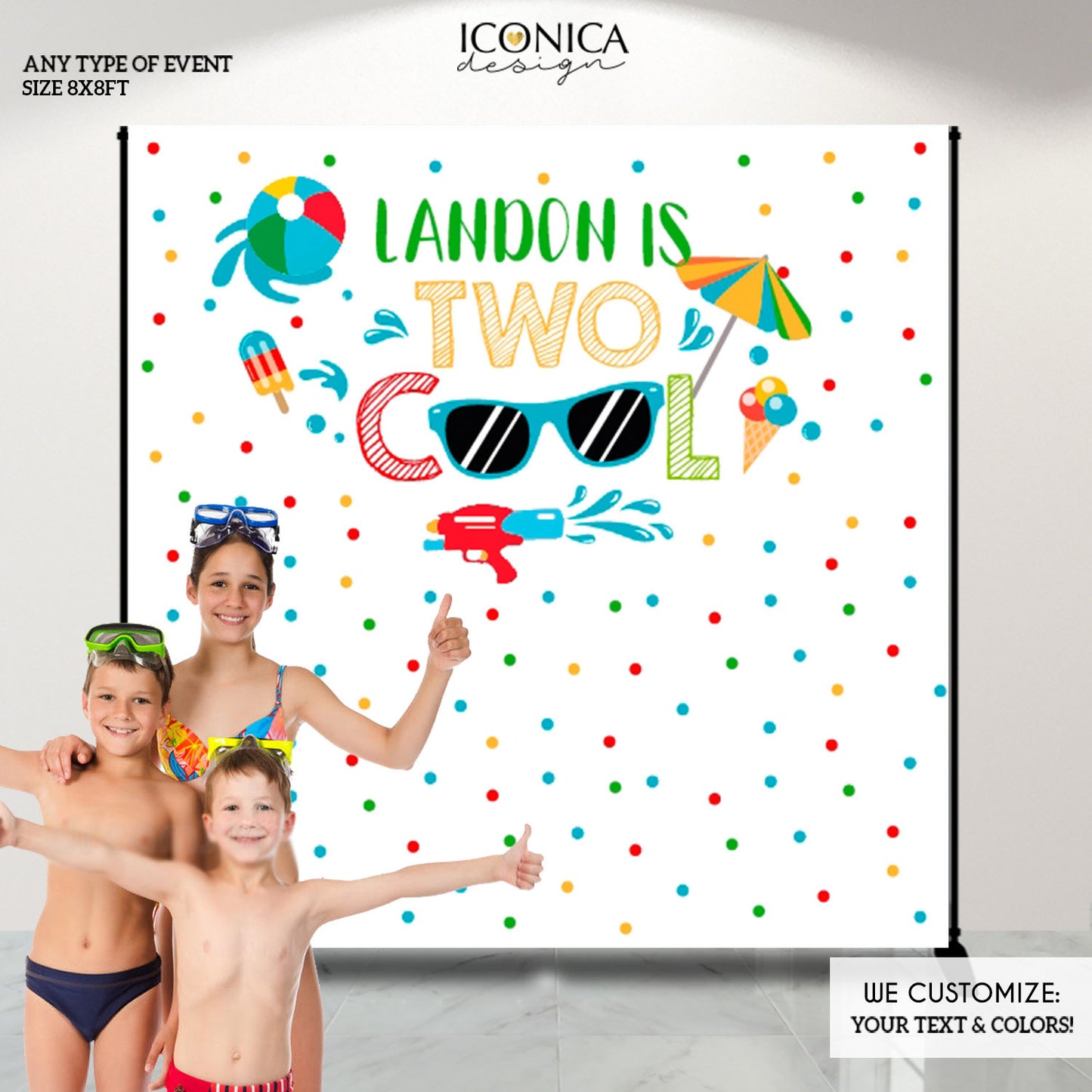 Pool party backdrop,Pool party decorations,ONE COOL Birthday Boy Decor,TWO Cool party backdrop,Personalized Summer birthday decoration