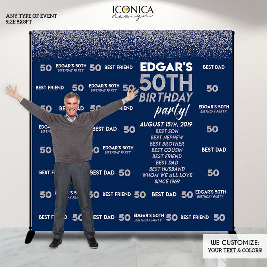 Birthday Photo Booth Backdrop, 50th Birthday Party Decor, any age or color, Milestone Birthday Backdrop, Fathers Day Decor, Printed BBD0141