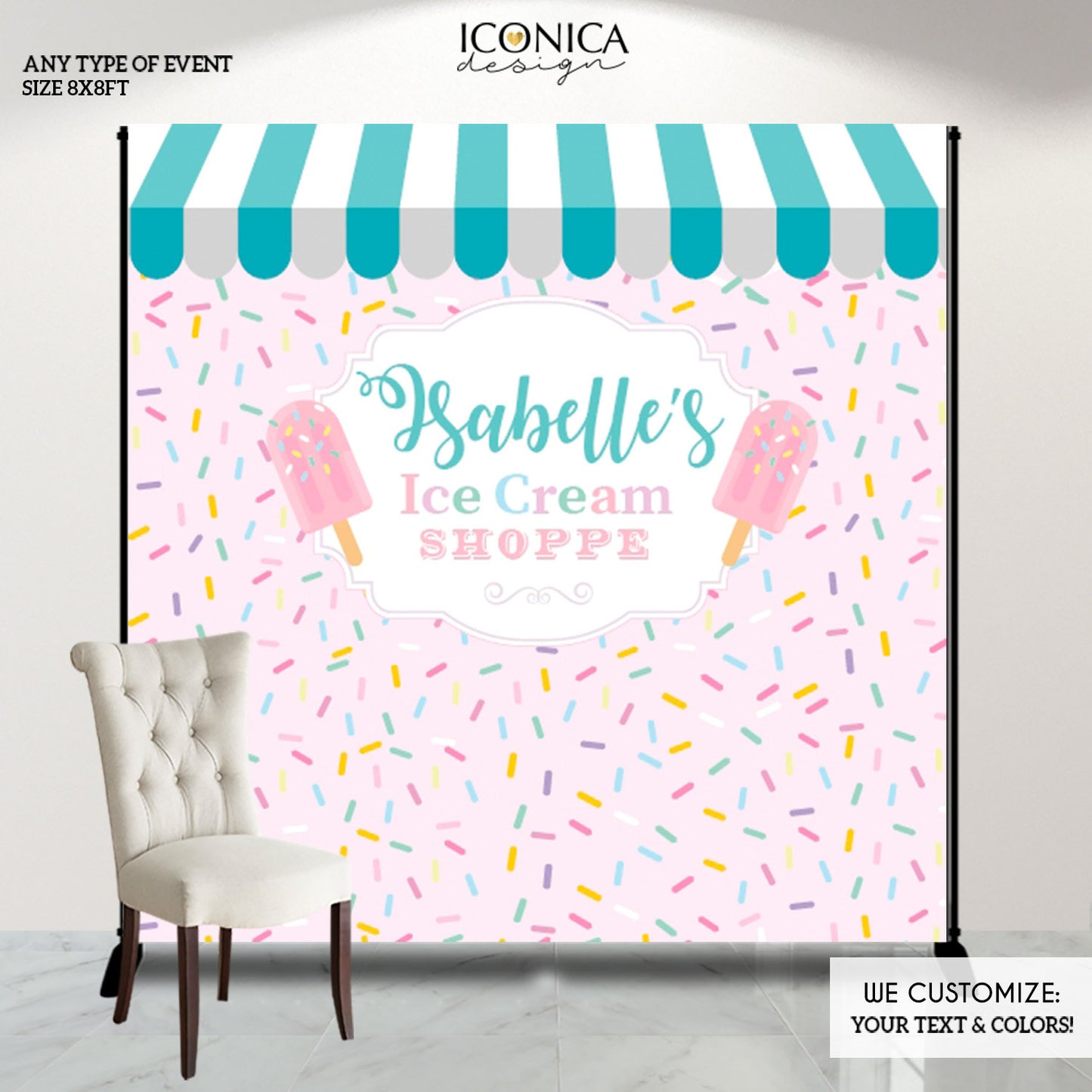 Ice Cream Party Backdrop, Ice cream First Birthday, Ice Cream Party Decor,Sprinkles Party, Printed