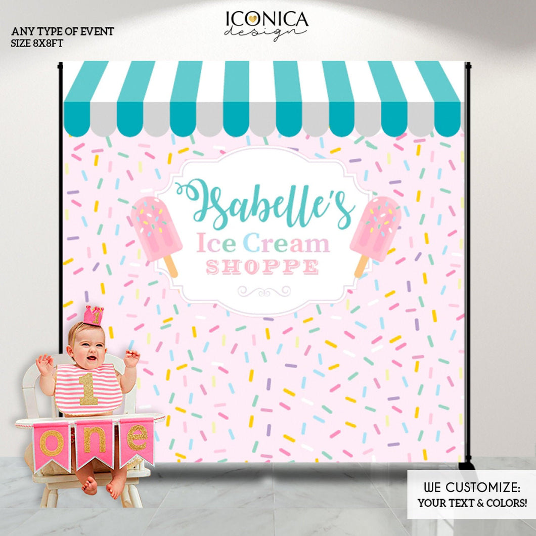 Ice Cream Party Backdrop, Ice cream First Birthday, Ice Cream Party Decor,Sprinkles Party, Printed