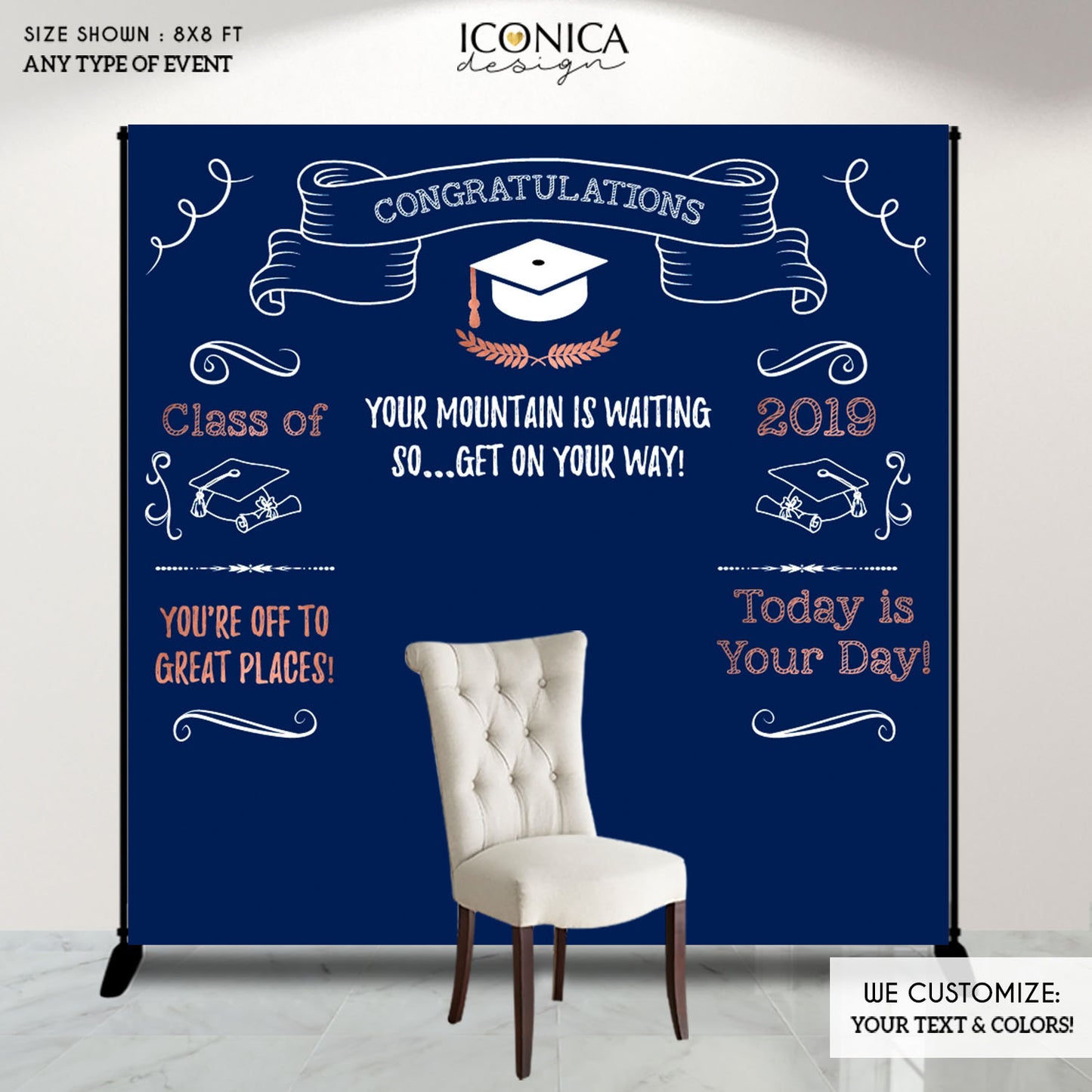 Graduation Party Photo Booth Backdrop, Graduation, Personalized Banner, Congrats Grad Decor Banner Printed BGR0024