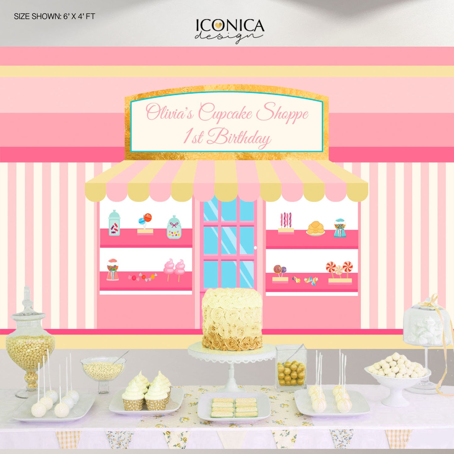 Bakery Backdrop, Candy Shop Kids Birthday Backdrop, Cupcake 1st Birthday Party Decor, Sweet Shoppe Party Backdrop, Any Age, Baking party, BBD0080