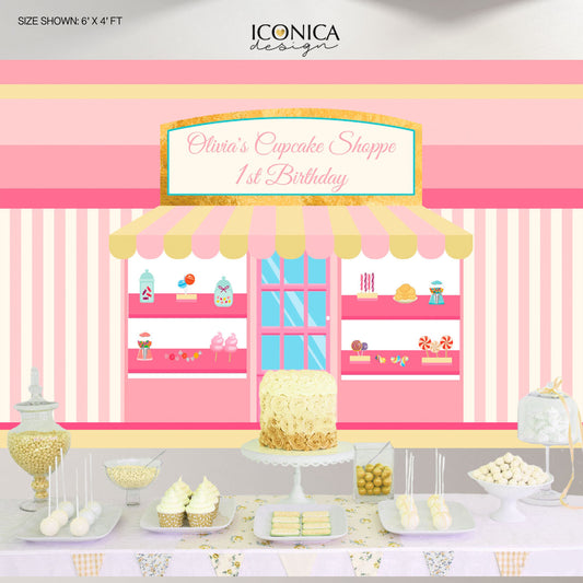 Bakery Backdrop, Candy Shop Kids Birthday Backdrop, Cupcake 1st Birthday Party Decor, Sweet Shoppe Party Backdrop, Any Age, Baking party, BBD0080