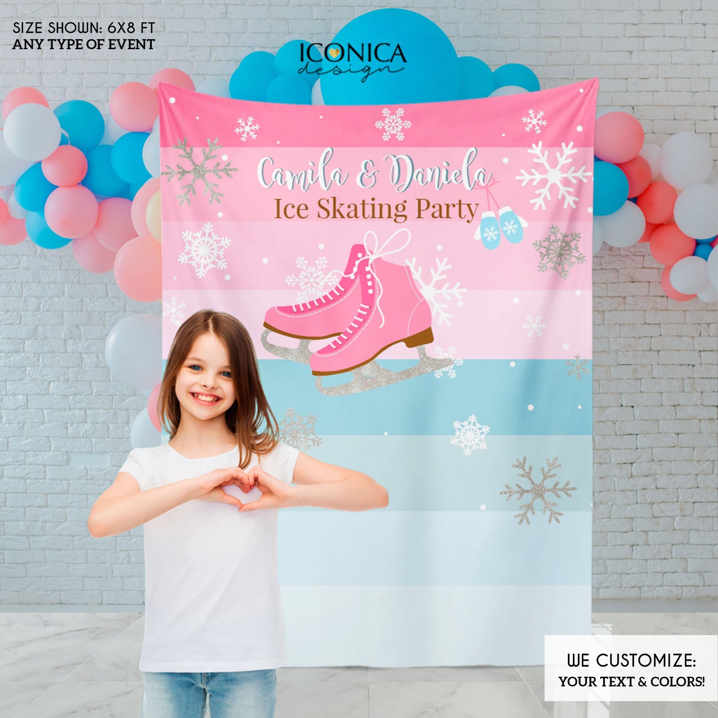Ice Skating Party Backdrop,Winter Wonderland Custom Photo Backdrop,Let's Skate Party Decor