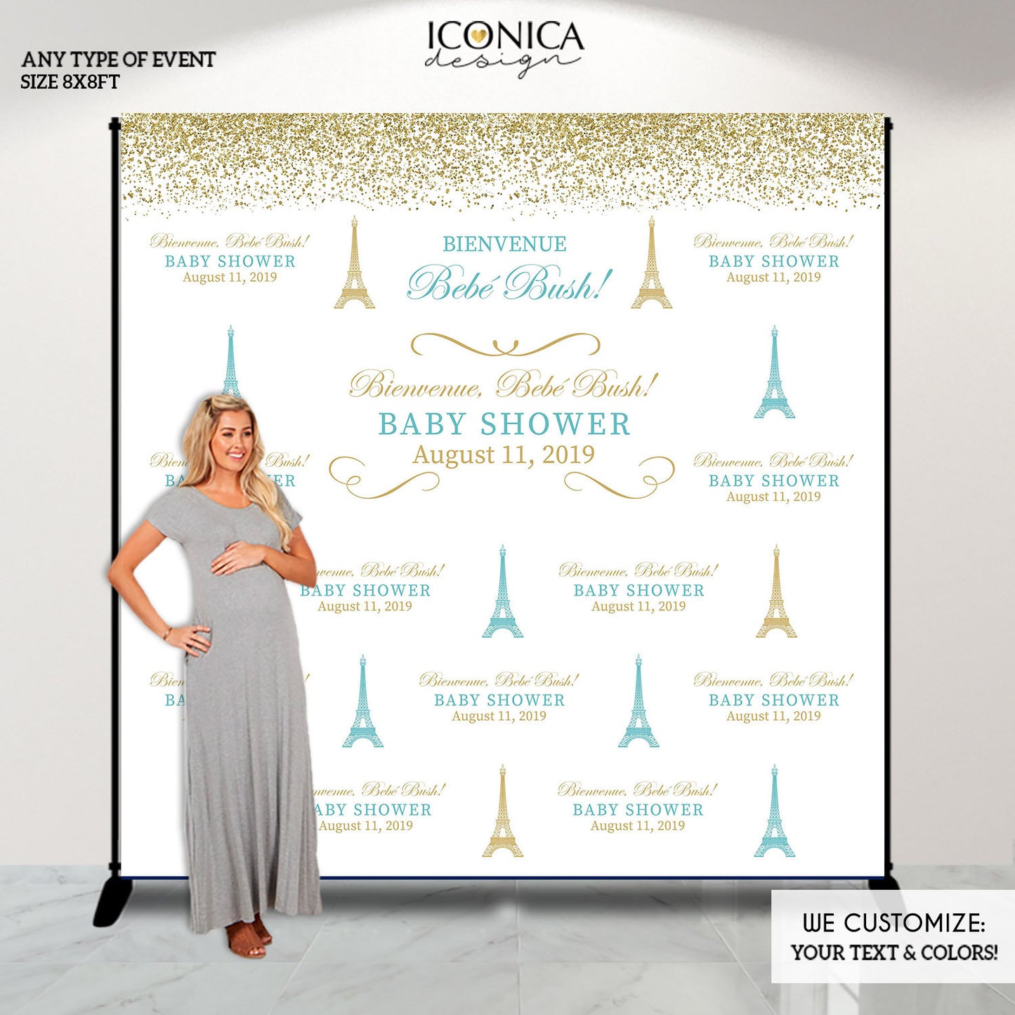 Paris Baby Shower Photo Booth Backdrop,  Welcoming Princess Backdrop, Step and Repeat French Baby Shower , Printed Or Digital File BBS0044