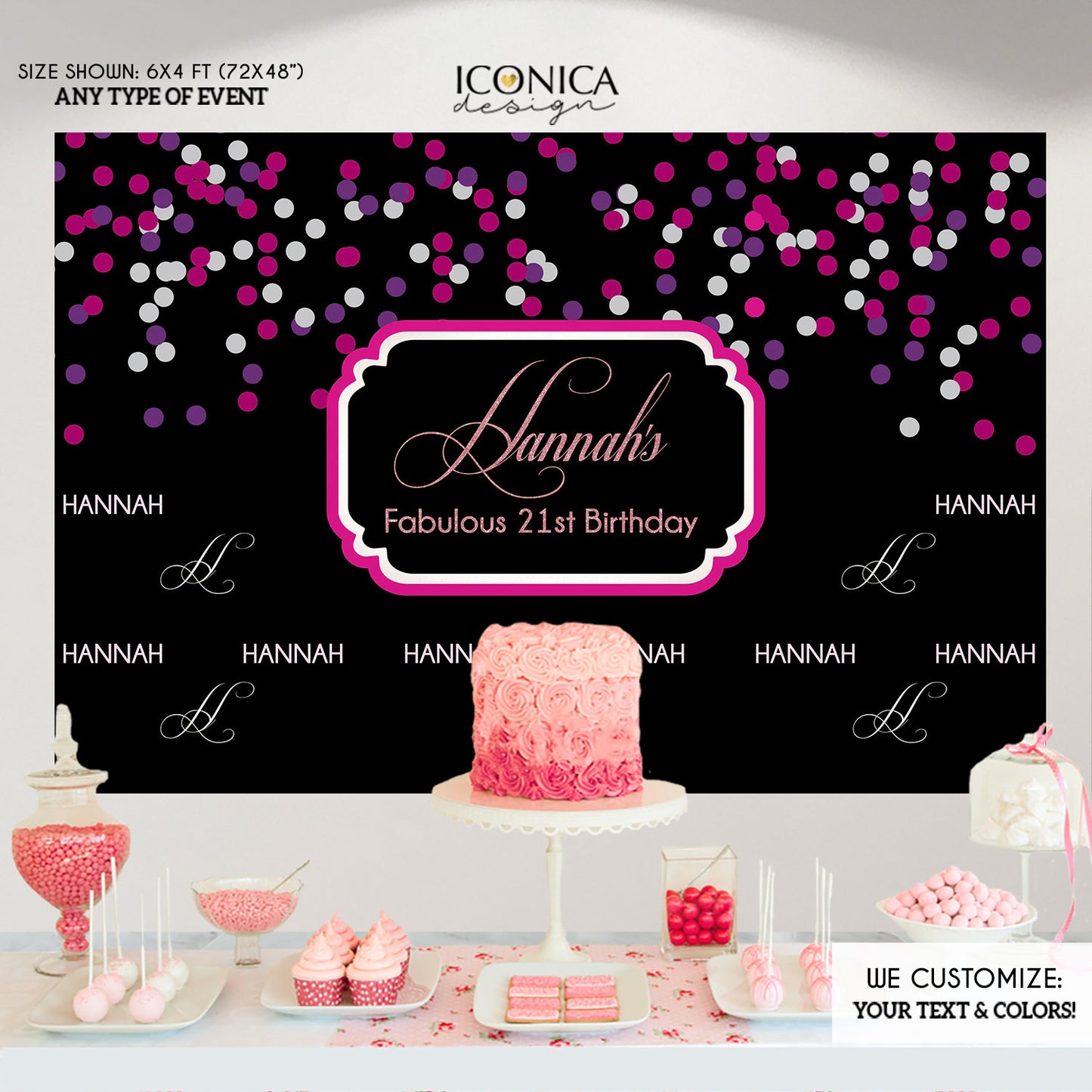 Birthday Photo Booth Backdrop Purple And Pink Confetti Step And Repeat Backdrop Red Carpet 21st Birthday Printed Bbd0040