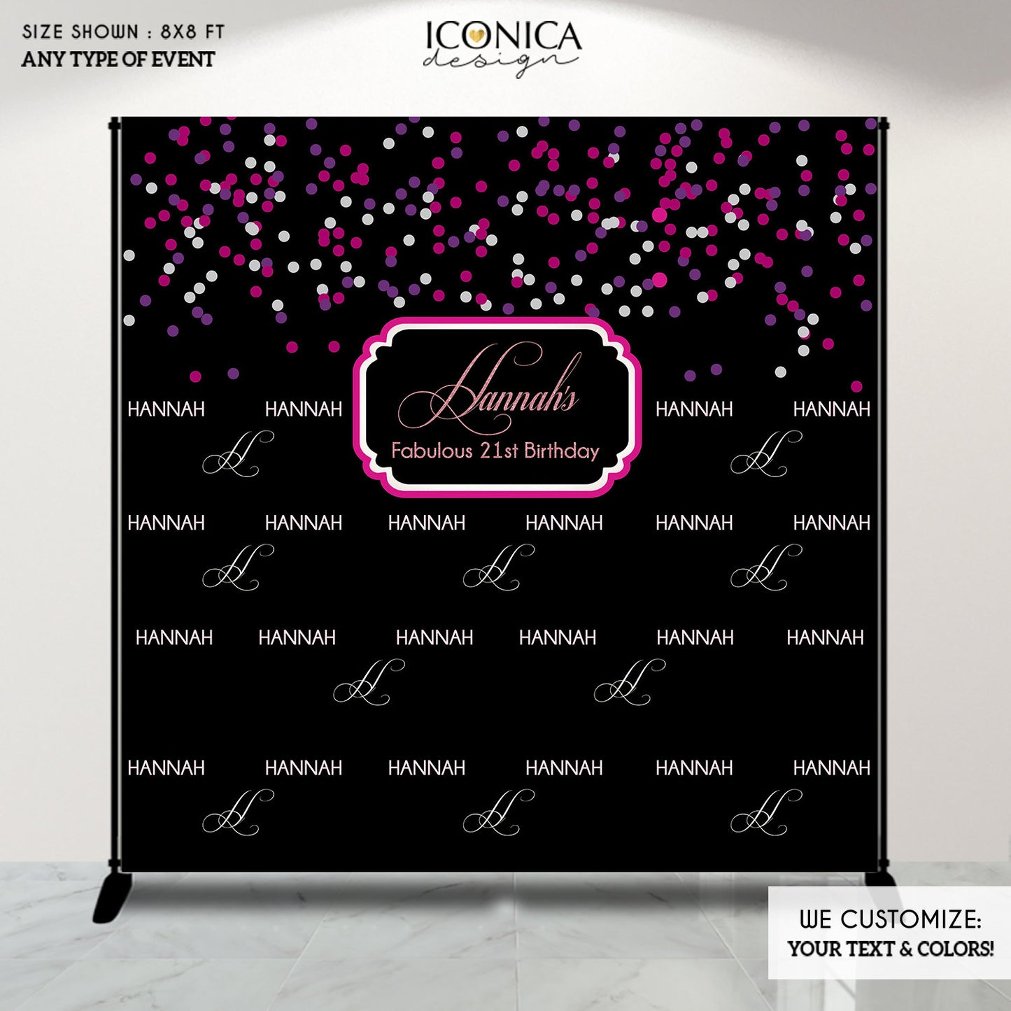 Birthday Photo Booth Backdrop Purple And Pink Confetti Step And Repeat Backdrop Red Carpet 21st Birthday Printed Bbd0040