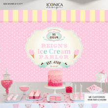 Load image into Gallery viewer, Ice Cream Parlor Backdrop, First Birthday, Banner, Ice Cream Party Backdrop, Ice Cream, Gelato, Printed BBD0082
