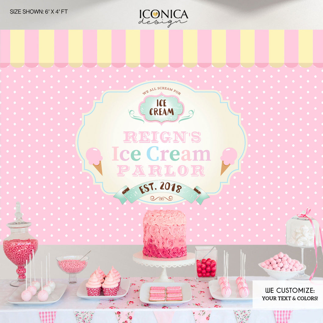 Ice Cream Parlor Backdrop, First Birthday, Banner, Ice Cream Party Backdrop, Ice Cream, Gelato, Printed BBD0082