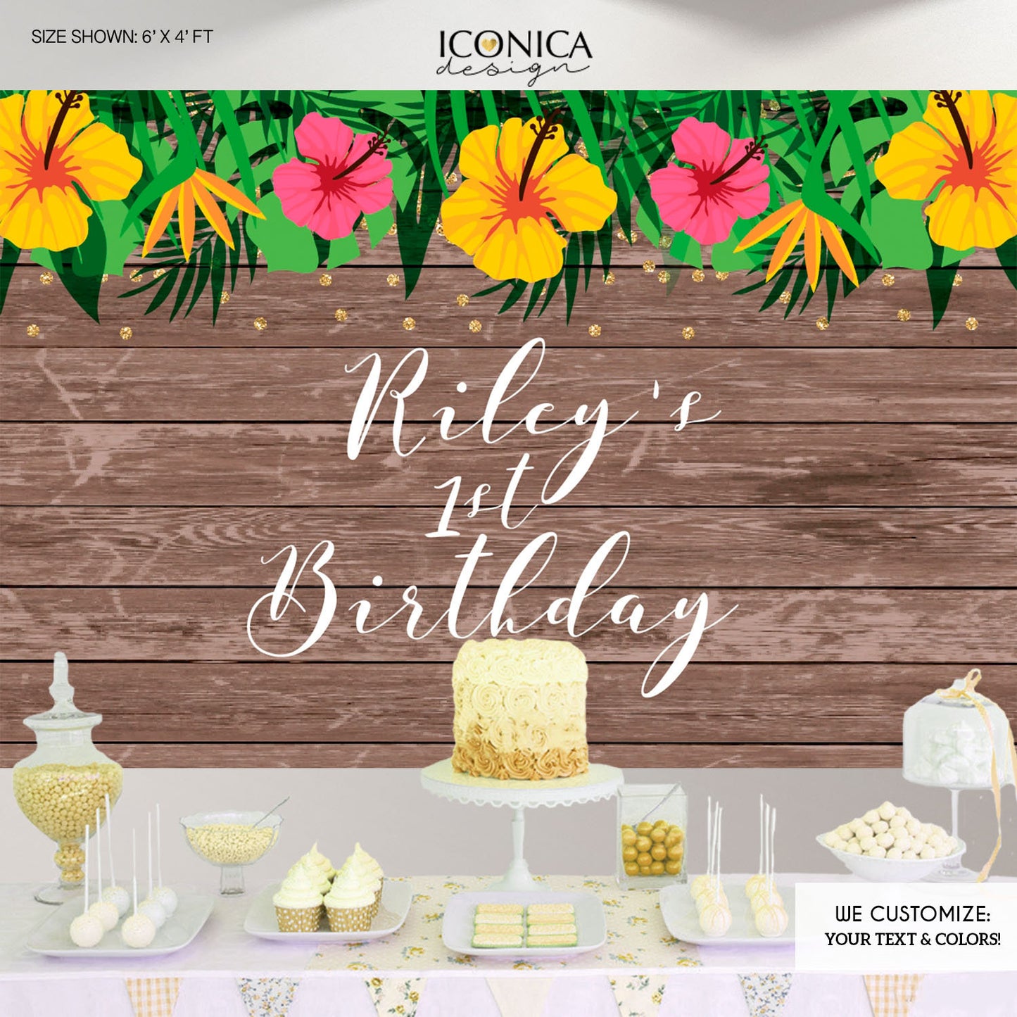 Tropical Luau Party Backdrop Summer Parties - Floral Dessert Table Banner - Tiki Party Pool Party Printed Or Printable File