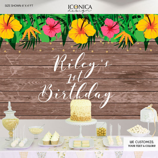 Tropical Luau Party Backdrop Summer Parties - Floral Dessert Table Banner - Tiki Party Pool Party Printed Or Printable File
