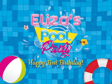 Load image into Gallery viewer, Pool Party Backdrop,Pool Birthday Photo Backdrop,Personalized Pool party decorations,Personalized Summer Backdrop,Swimming Bash BBD0155
