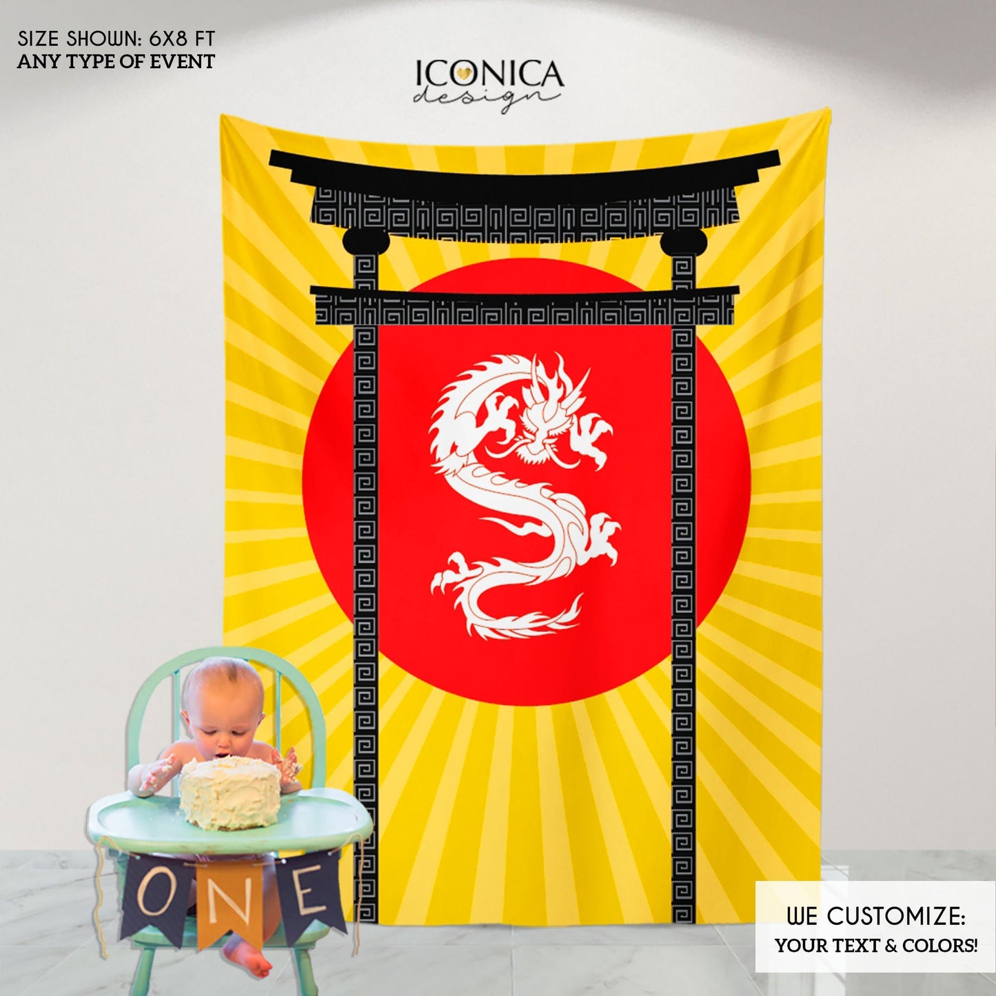 Ninja Backdrop, Ninja Birthday Party Backdrop, Temple, Dragon Backdrop, First Birthday Party Backdrop, Ninja Banner Bbd0049