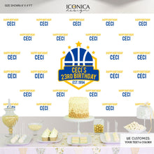 Load image into Gallery viewer, Basketball Photo Booth Backdrop, Custom Step and Repeat Backdrop, Basketball Birthday banner, Sports Party, Printed or Digital File BBD0087
