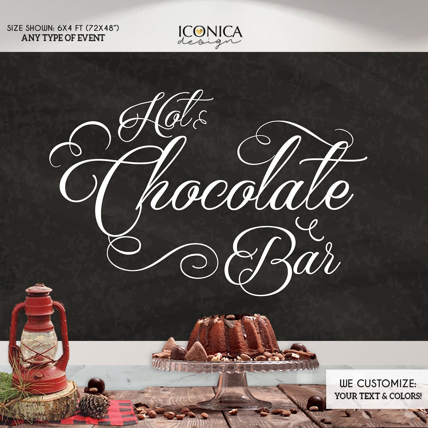 Hot Chocolate Bar Banner, Holiday Party Backdrop, Winter Party Chalkboard Background, Christmas Party, Printed BHO0018