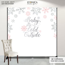 Load image into Gallery viewer, Winter wonderland backdrop,Baby it&#39;s cold outside Backdrop, Pink and Silver Christmas Party,Pink winter backdrop,Pink snowflakes BHO0025
