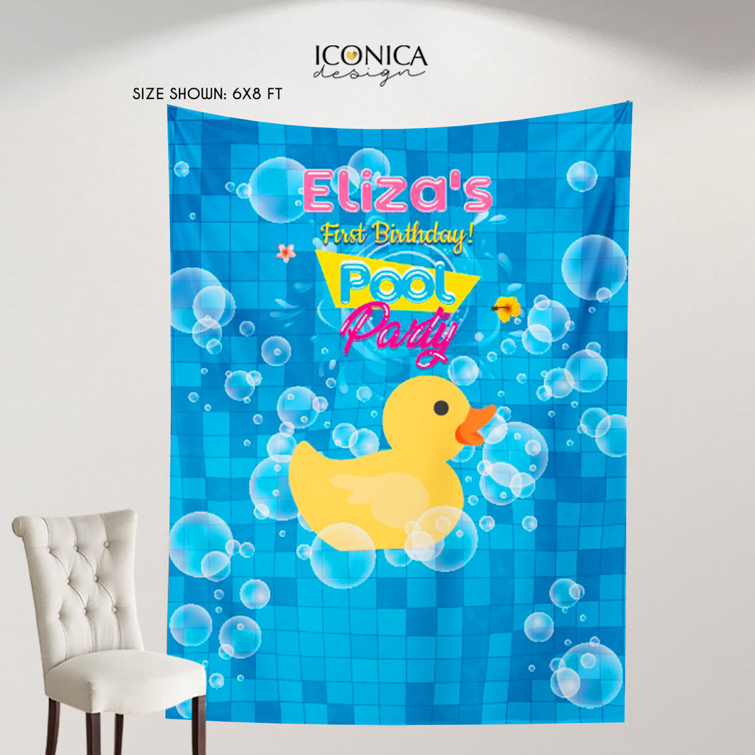 Pool Party Backdrop,Rubber Ducky 1st Birthday Photo Backdrop,Personalized Pool party decor,Personalized Summer Backdrop,Swimming Bash